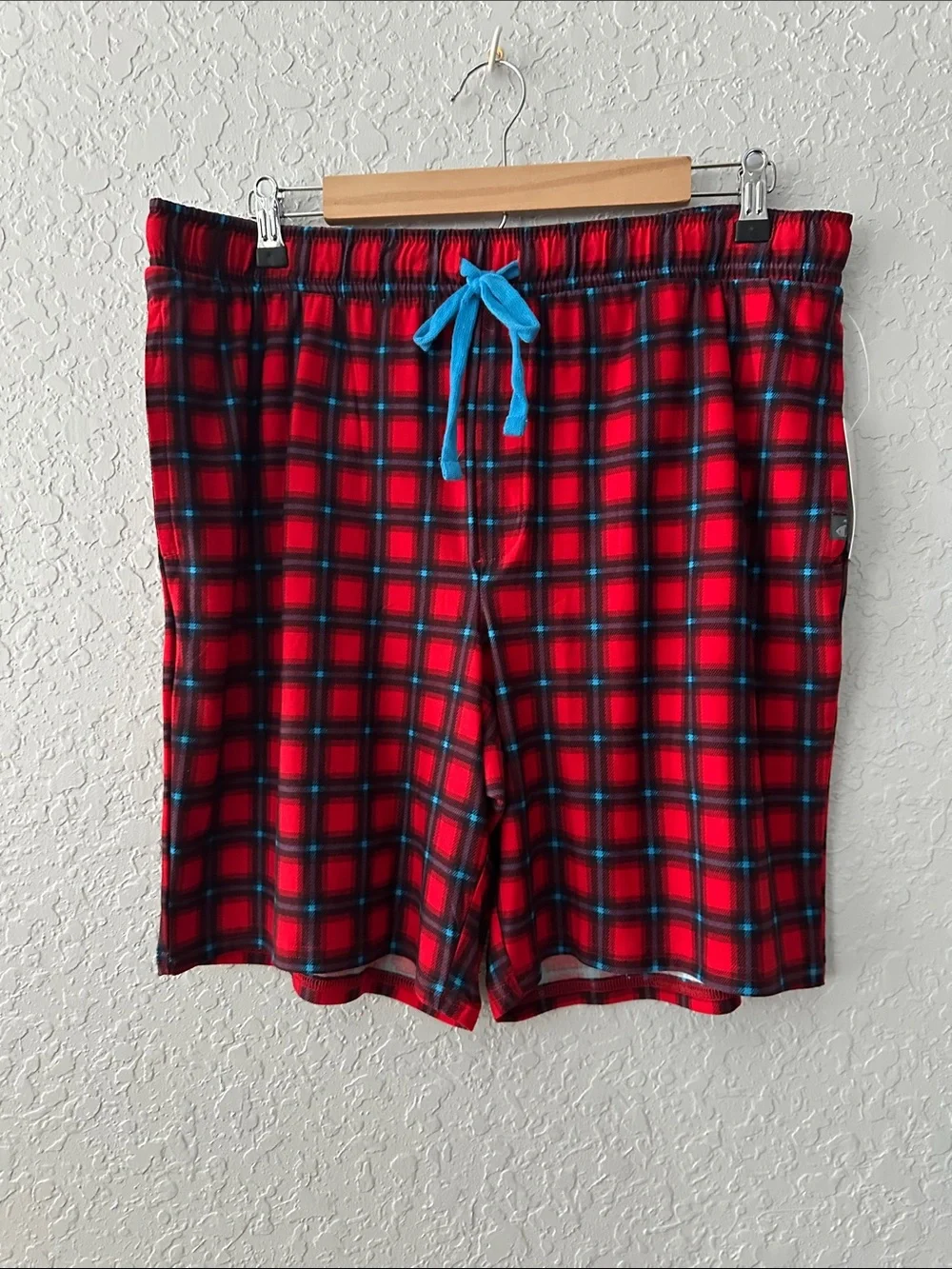 Jockey Red Plaid Swim Trunks with Blue Drawstring